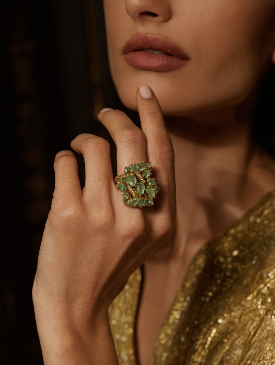 Model wearing Dimira gemstone earrings
