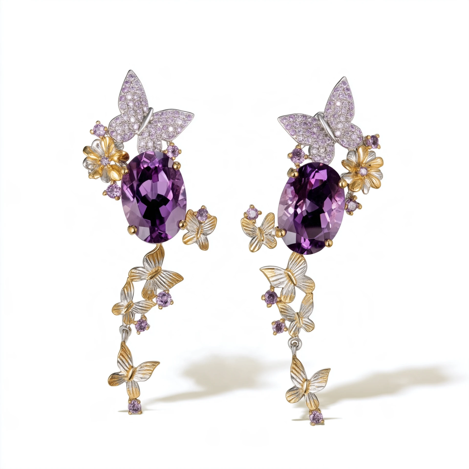 Amethyst Butterfly Drop Earrings